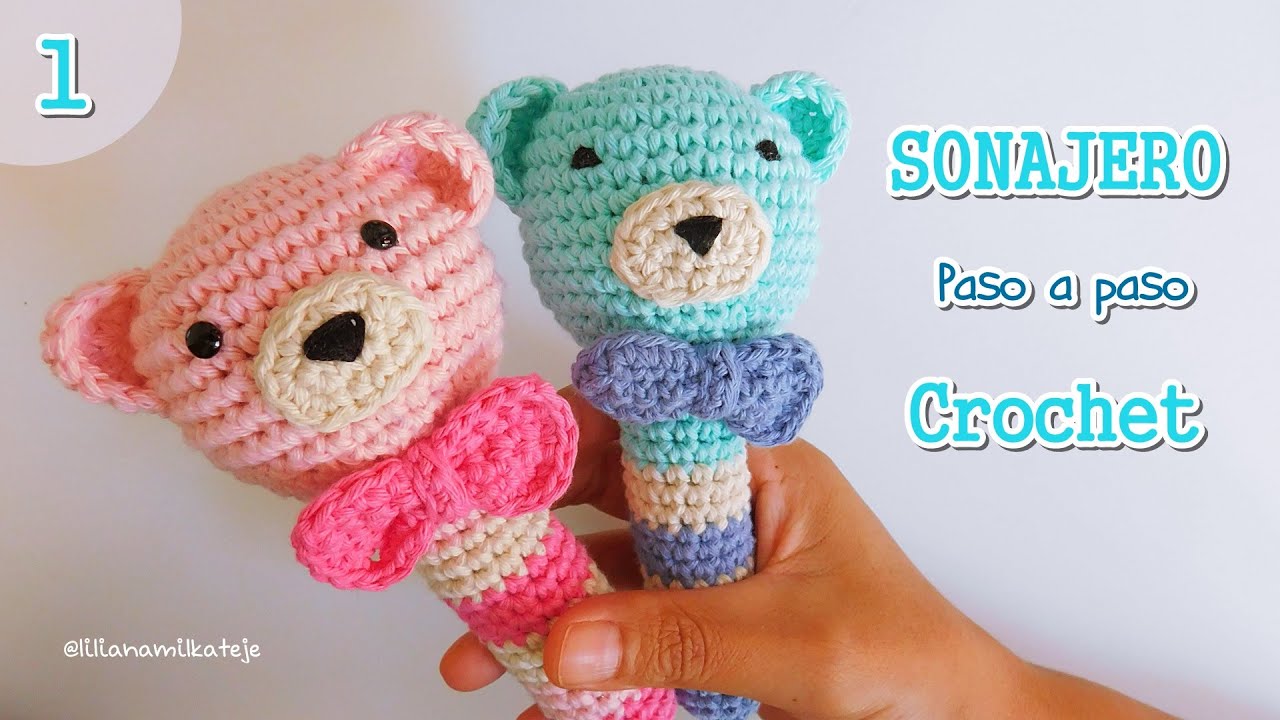 Como tejer Sonajero Oso a crochet, ganchillo para bebe. Souvenirs Baby Shower, Nacimiento. Parte 1/2