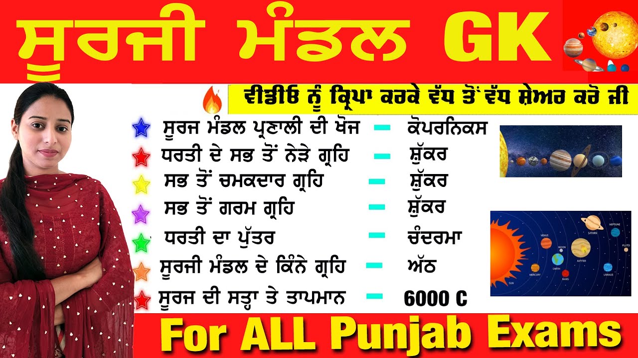 ਸੂਰਜੀ ਮੰਡਲ ਜੀ.ਕੇ Solar system gk in Punjabi | Solar System Important Questions