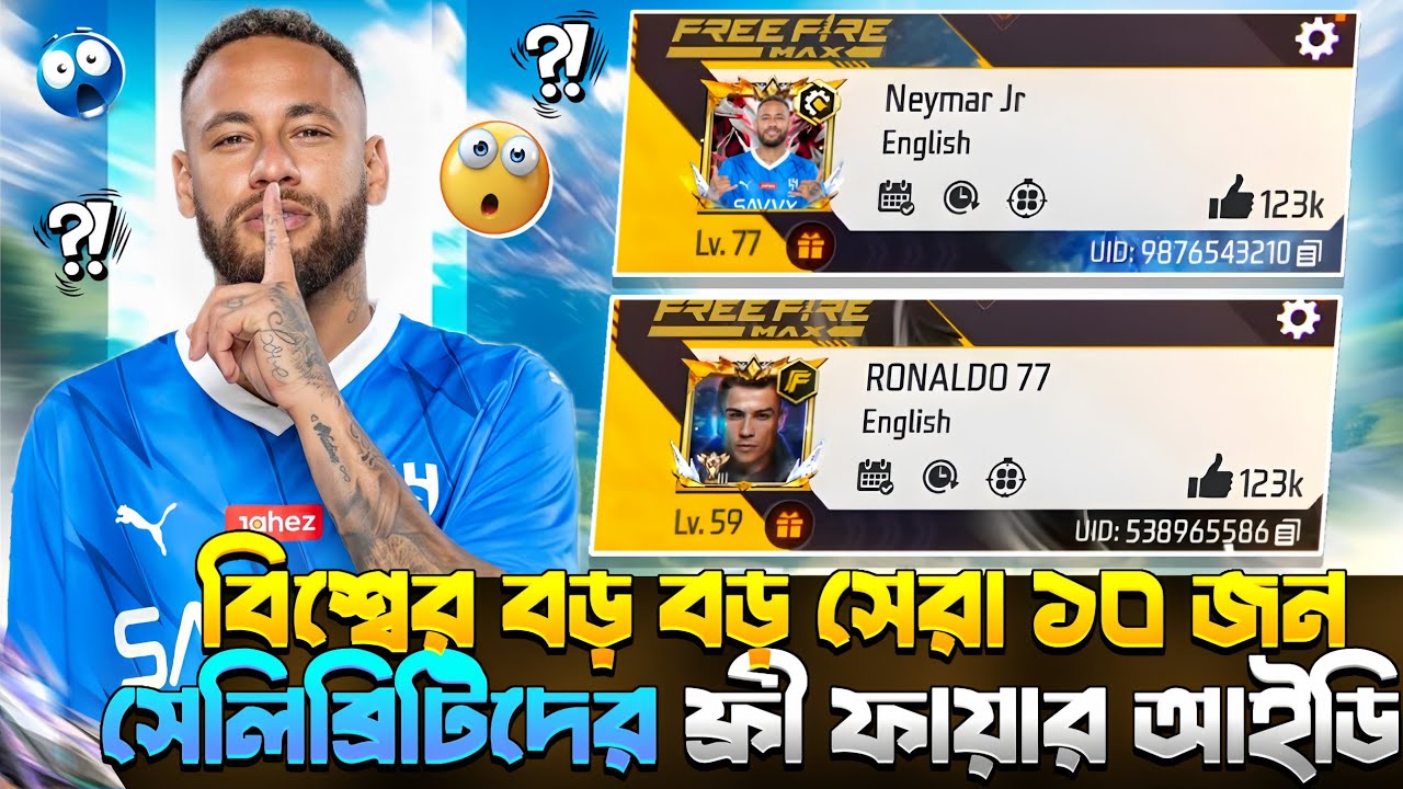 বিশ্বের বড় বড় সেরা ১০ জন সেলিব্রিটিদের ফ্রী ফায়ার আইড কেমন? 🤯|| Celebrity ID in Garena Free Fire