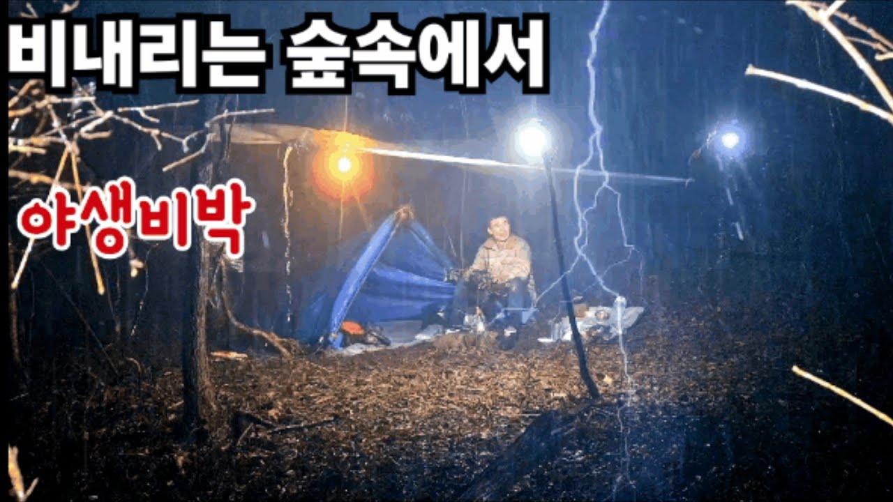우중캠핑 폭우 쏟아지는날 나홀로 숲속에서 생존비박 heavy rain camping/wild bivouac/bushcraft