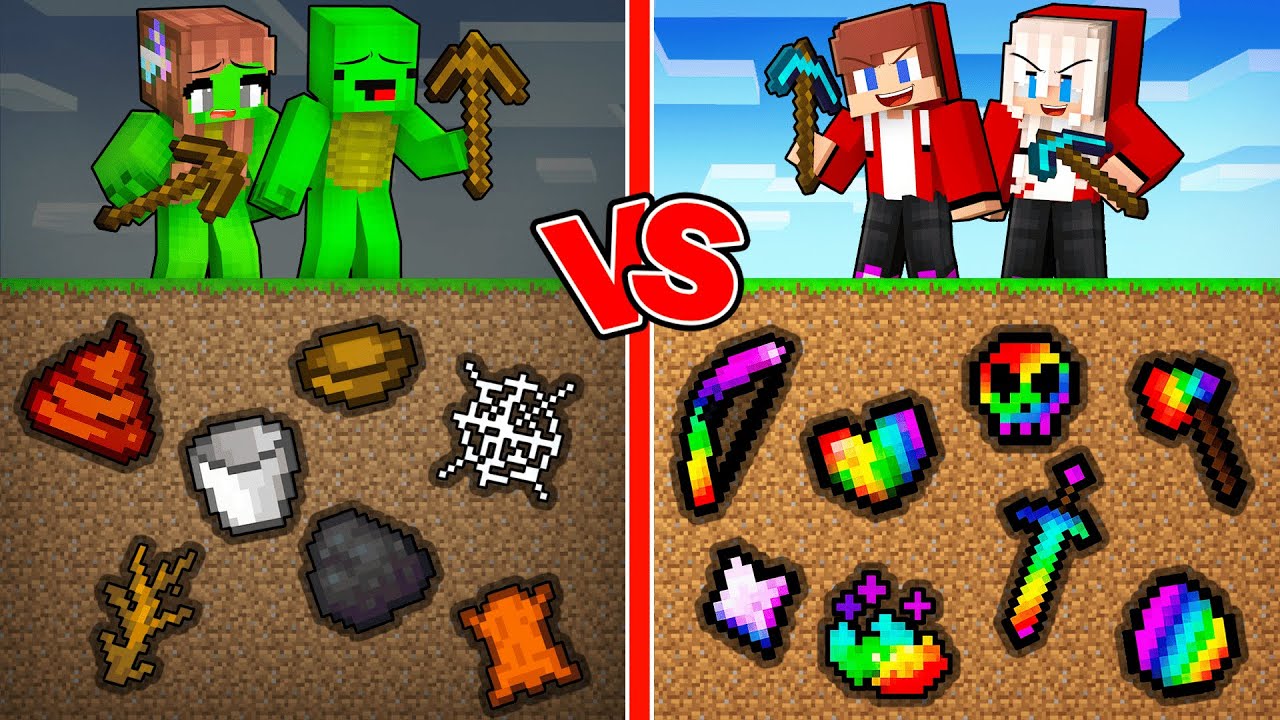 JJ and Mikey Found Mysterious Items in Mine Battle in Minecraft - Maizen