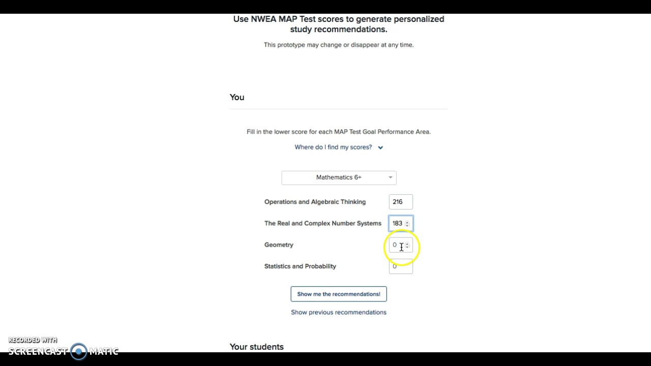 Entering MAP scores on Khan Academy