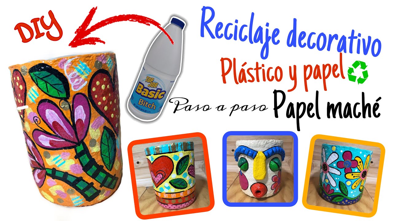 ♻️1-Maceta de plástico y papel maché/Make Paper Mache Flowerpot