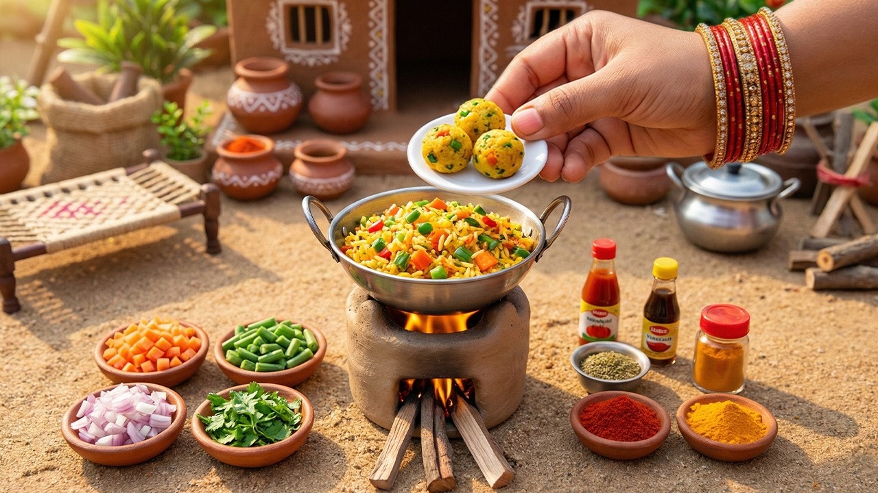 Miniature Egg Rice Balls with Spicy Sauce 🍳🍚  Satisfying Indian Style Mini Food