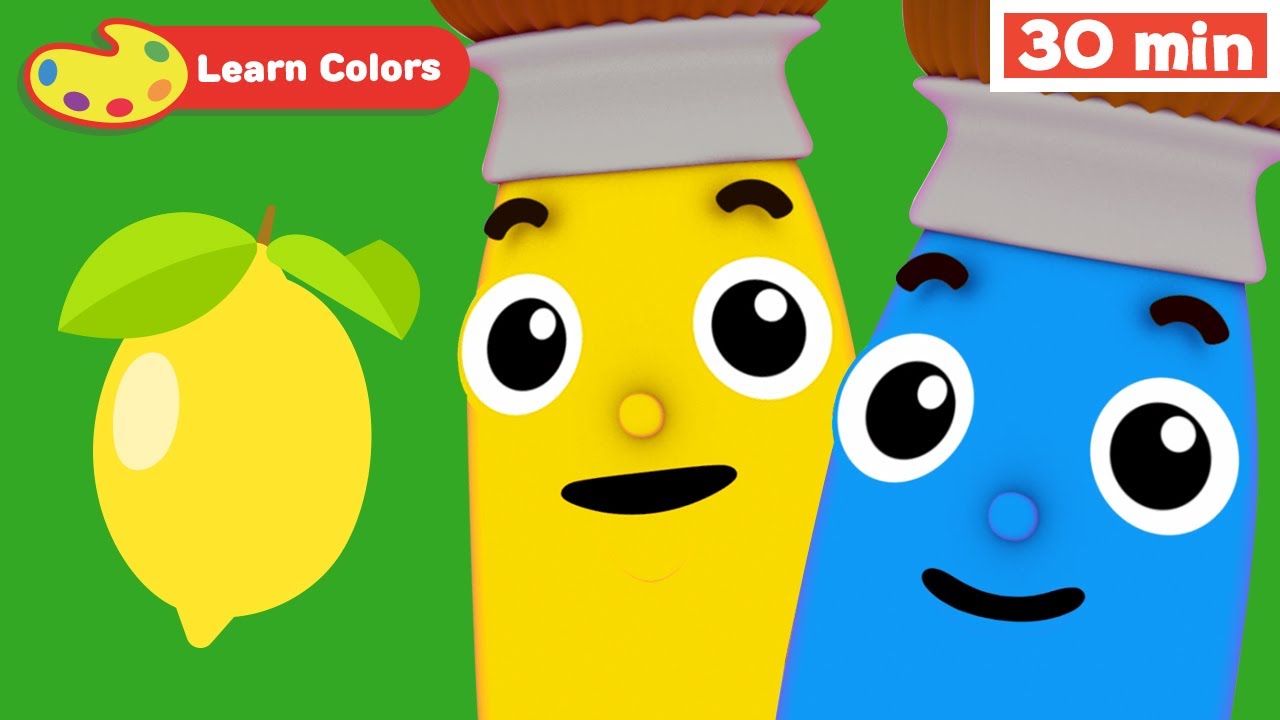 Learn Colors for Babies w Petey the Paintbrush | First Words for Kids | Yellow | Blue | Red & More