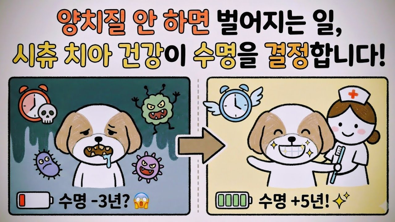 양치질 안 하면 벌어지는 일, 시츄 치아 건강이 수명을 결정합니다 #반려견건강 #강아지치아관리 #강아지양치 #강아지치석제거 #강아지입냄새 #강아지간식추천 #강아지치석제거껌