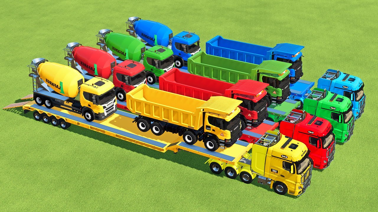 TRANSPORTING EXCAVATOR, DUMP TRUCK, BULLDOZER, POLICE CARS TO GARAGE WITH MAN TRUCK - FS22