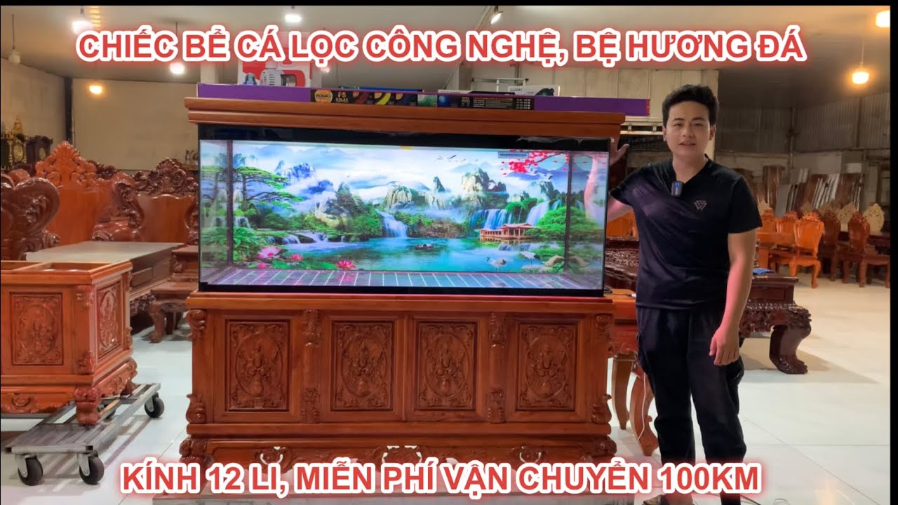 CHIẾC BỂ CÁ CHÂN BỆ HƯƠNG ĐÁ, KÍNH ĐÚC 12 LI, LỌC CÔNG NGHỆ MIỄN PHÍ VẬN CHUYỂN 100KM.