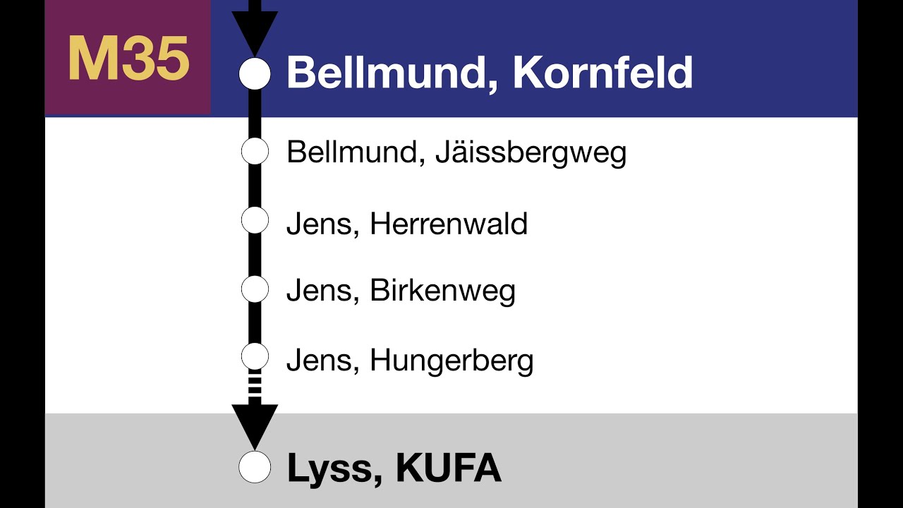 vb Ansagen • M35 (Moonliner) • Biel, Bahnhof – Lyss, KUFA (via Port – Jens – Hermrigen – Kappelen)