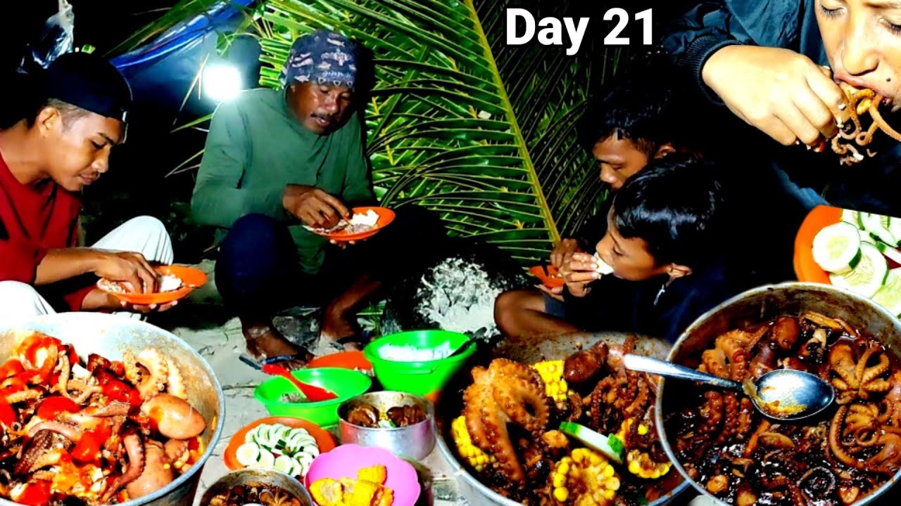 Hunting & Cooking Octopus eating delicious _ Fishing Camp || Octopus & Moray Eel 