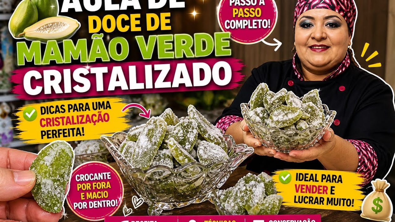 aula de doce de mamão verde cristalizado e dicas para uma excelente cristalização