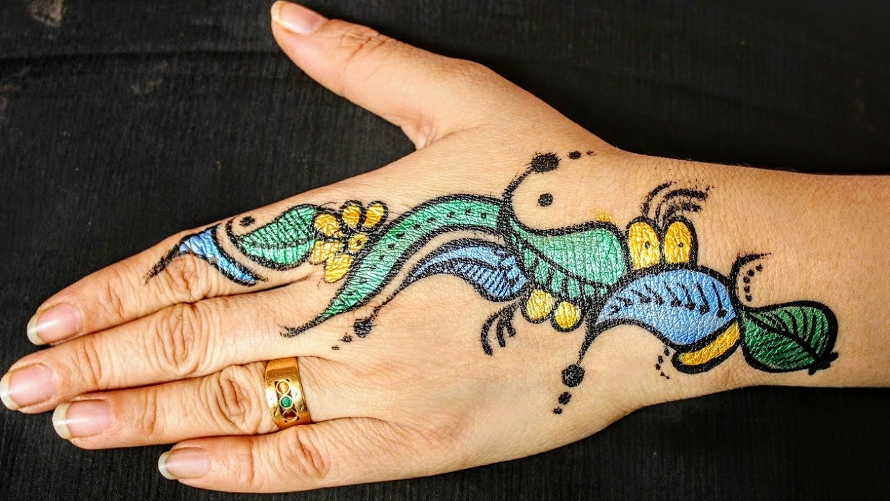 Colourful Acrylic tattoo design for hand - Navaratri special