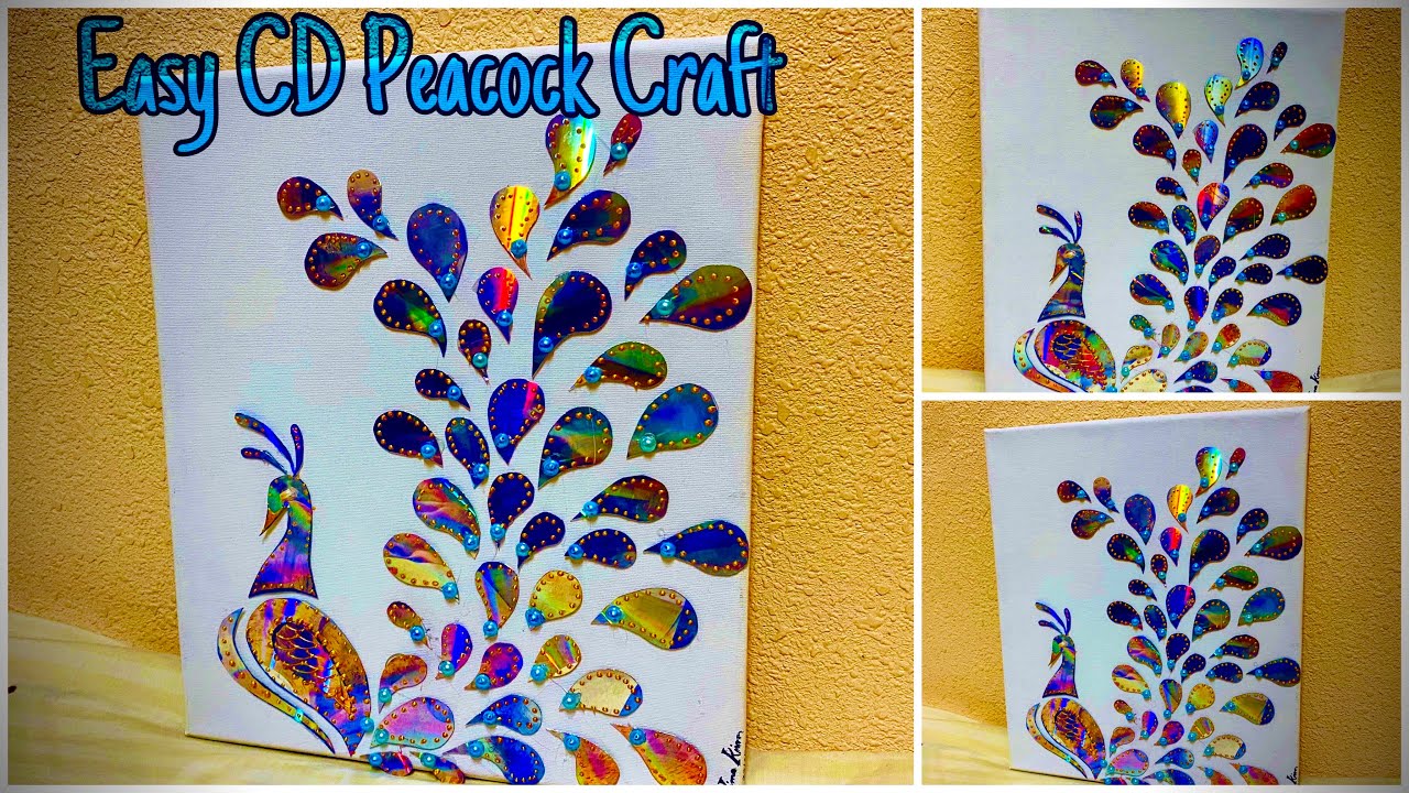 2020 Latest CD Craft Ideas - Waste CD / DVD Peacock WallHanging Craft #bestoutofwaste #cdcrafts