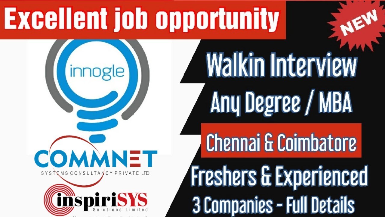 Walkin Interview 💥Innogle,Commnet & Inspirisys ltd | Any Graduate/MBA - Good Salary - Full Details