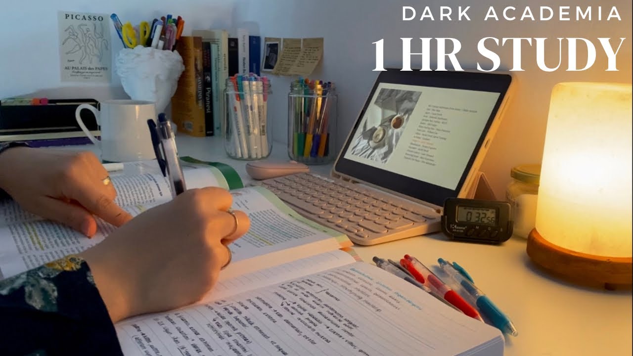 Benimle 1 saat ders çalış! Müziksiz, kronometreli, dark academia aesthetic 🕯Study with me 1 hr ✨