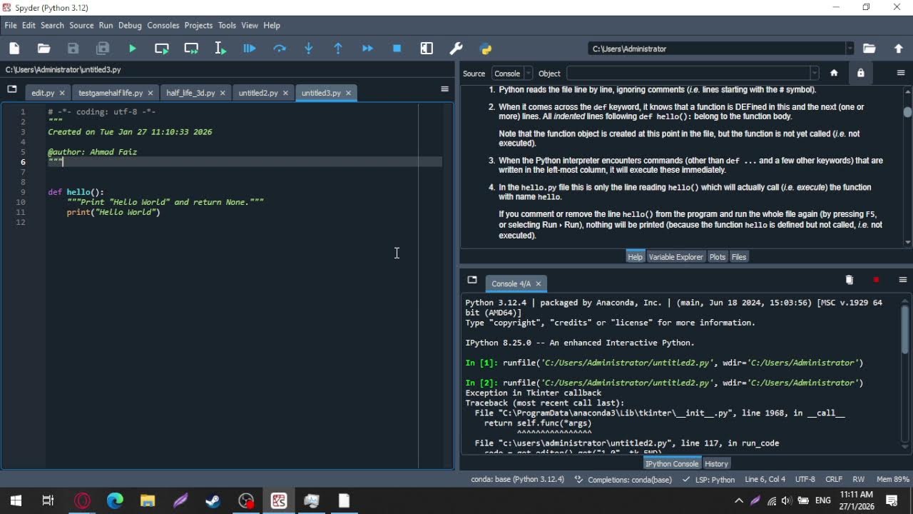 make code in Python to software has gui,ide and menu
