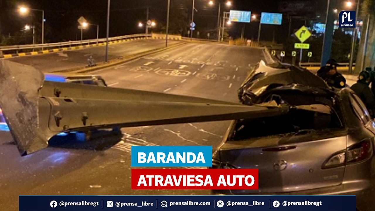 Pierde el control y baranda atraviesa su vehículo en puente de zona 16