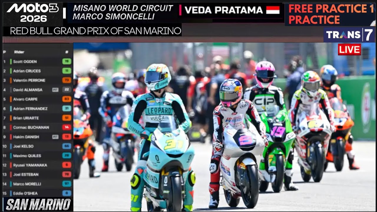 LIVE TRANS 7 MOTOGP SAN MARINO | FREE PRACTICE MOTO3 🔴 LIVE RACE VEDA EGA PRATAMA DI CIRCUIT MISANO