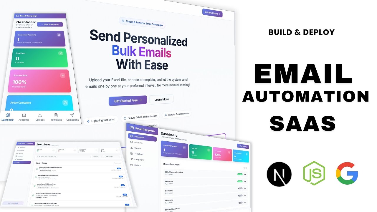 Create Your Own Bulk Email Automation SaaS Using Next.js Google Auth & Email API | Full SaaS Project