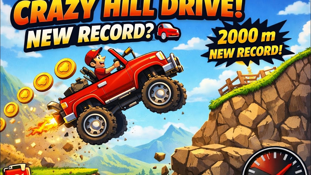 Hill Climb Racing 🚗 Crazy Hill Drive | New Distance Record Gameplay#gaming#HillClimbRacing