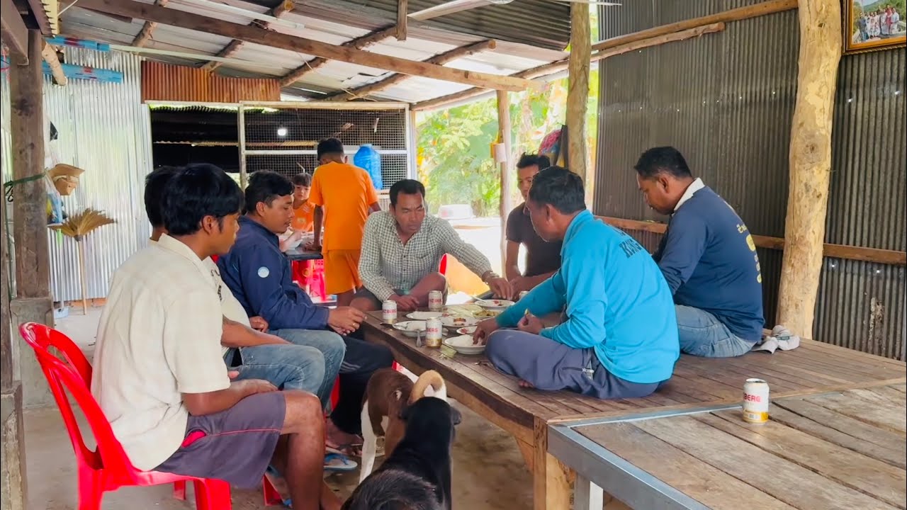 We had extra help today building a barn near the house to store our rice