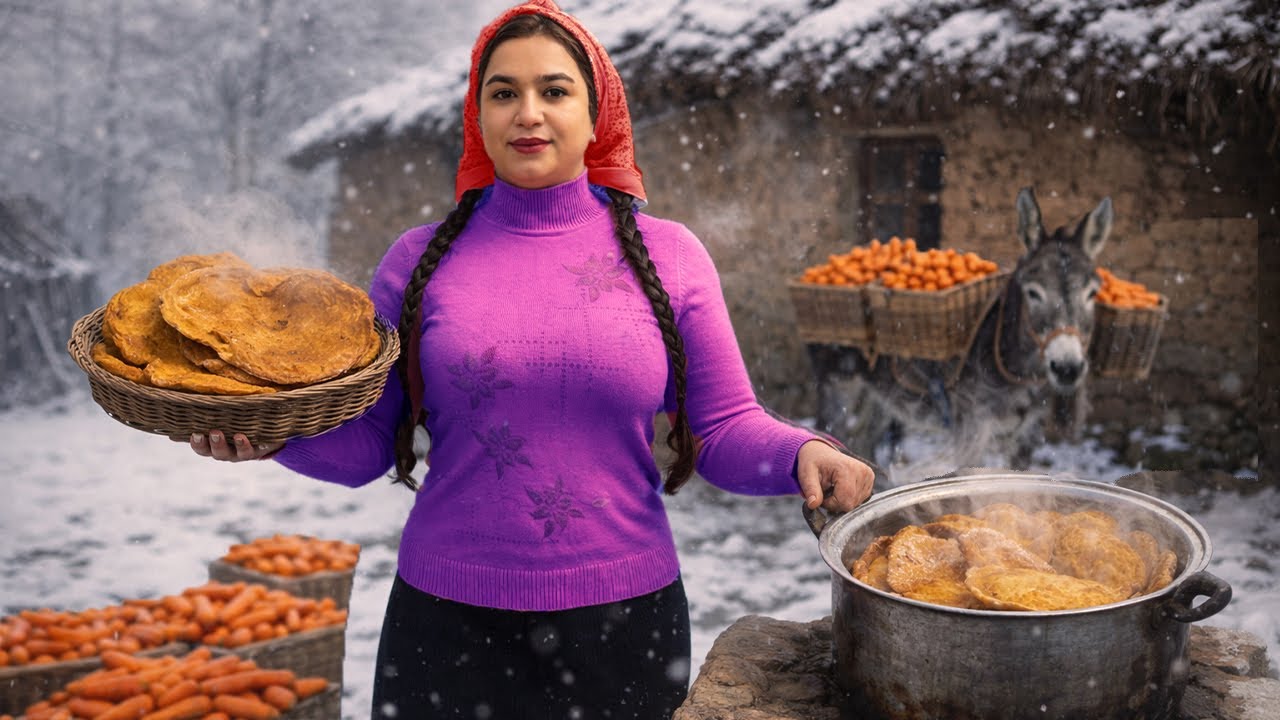 A Snowy Day in Our Mountain Village | Carrot Rice, Jam & Fresh Baked Bread
