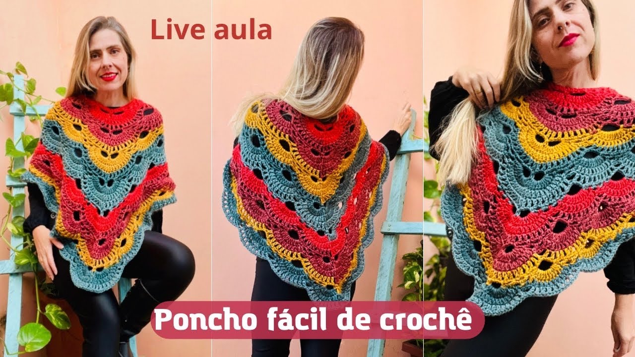 Poncho em crochê rápido demais de fazer (LIVE)