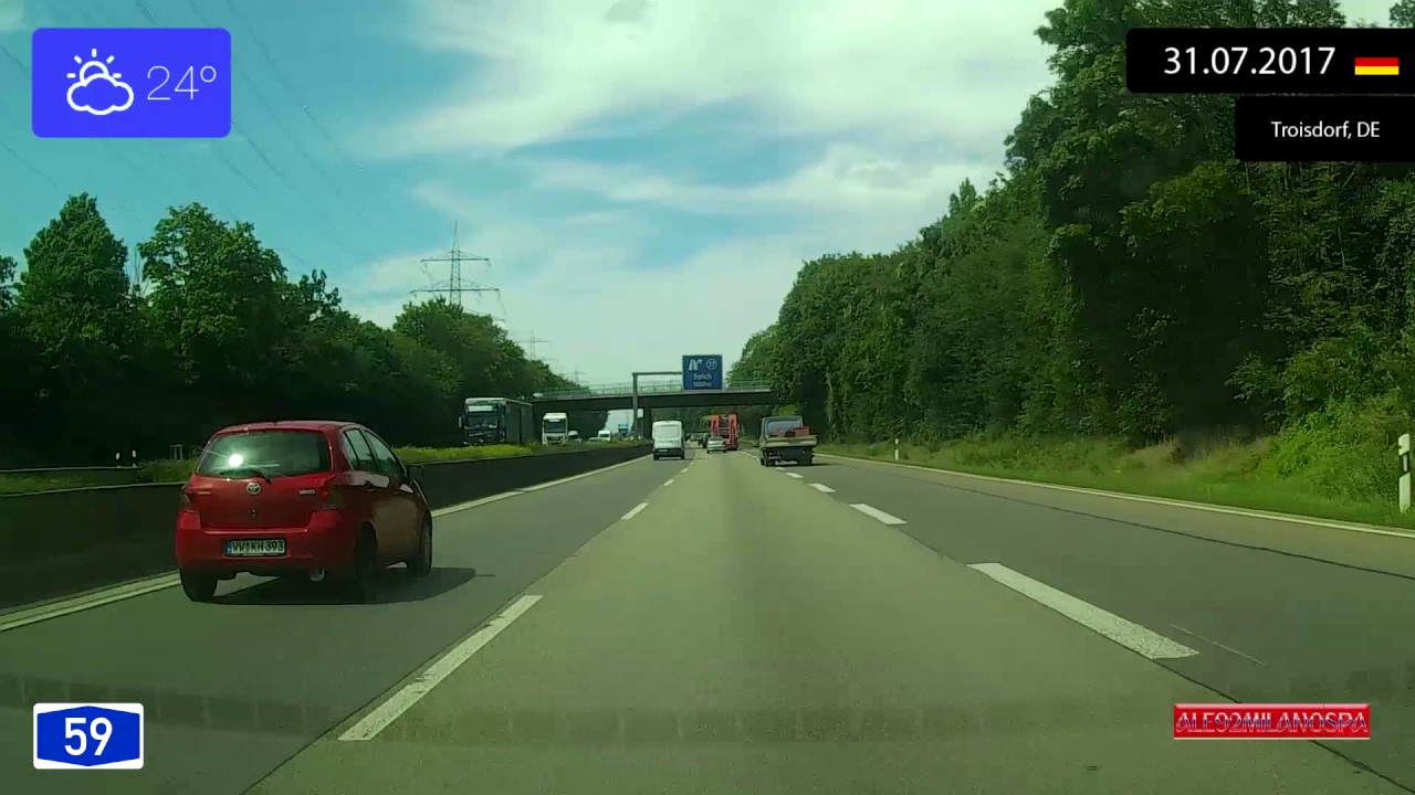 Driving through Nordrhein-Westfalen (Germany) from Bonn to Köln 31.07.2017 Timelapse x4