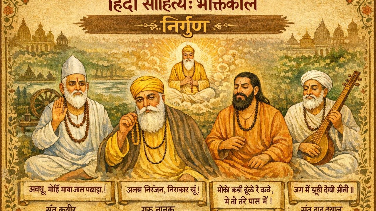  भक्तिकाल: निर्गुण संत काव्यधारा | कबीर, रैदास, नानक, दादू | कबीर से नानक तक ,हिंदी साहित्य 🙏😆