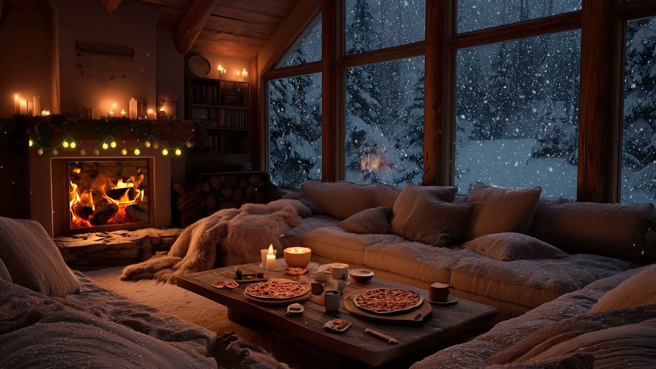 Fireplace & Piano Music | Peaceful Winter Night Ambience for Stress Relief & Deep Sleep