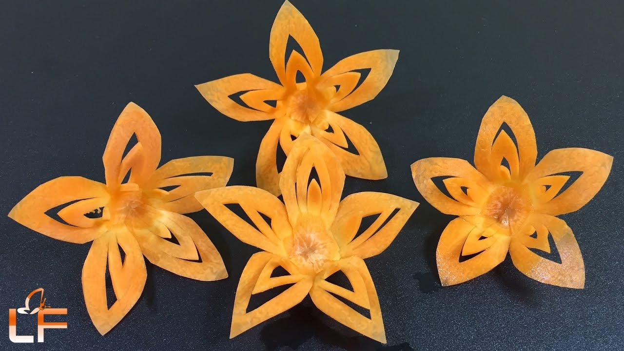 Very Simple Carrot Flower Carving Garnish - Arts In Vegetable Carving Designs