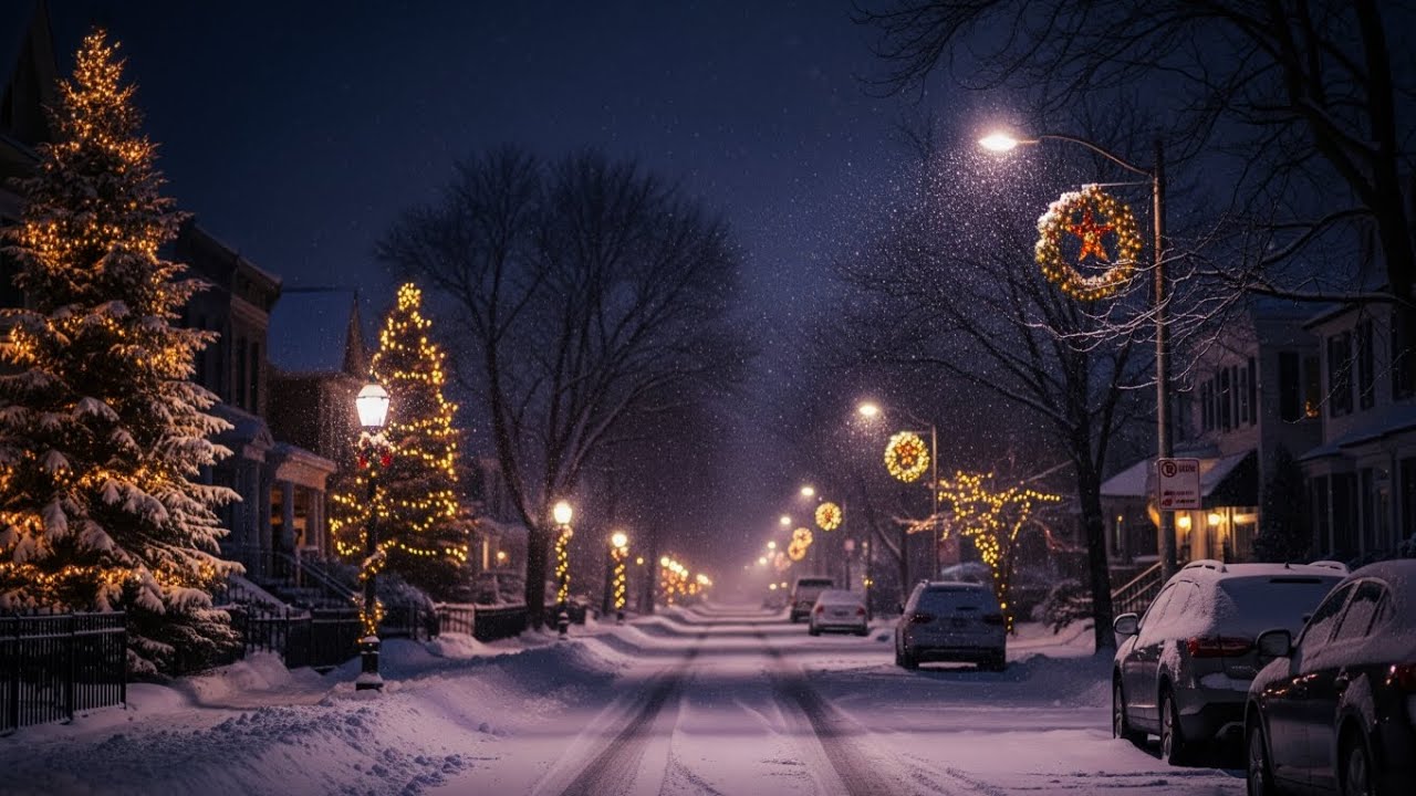 MIDNIGHT SNOWFALL AND GOLDEN LIGHTS