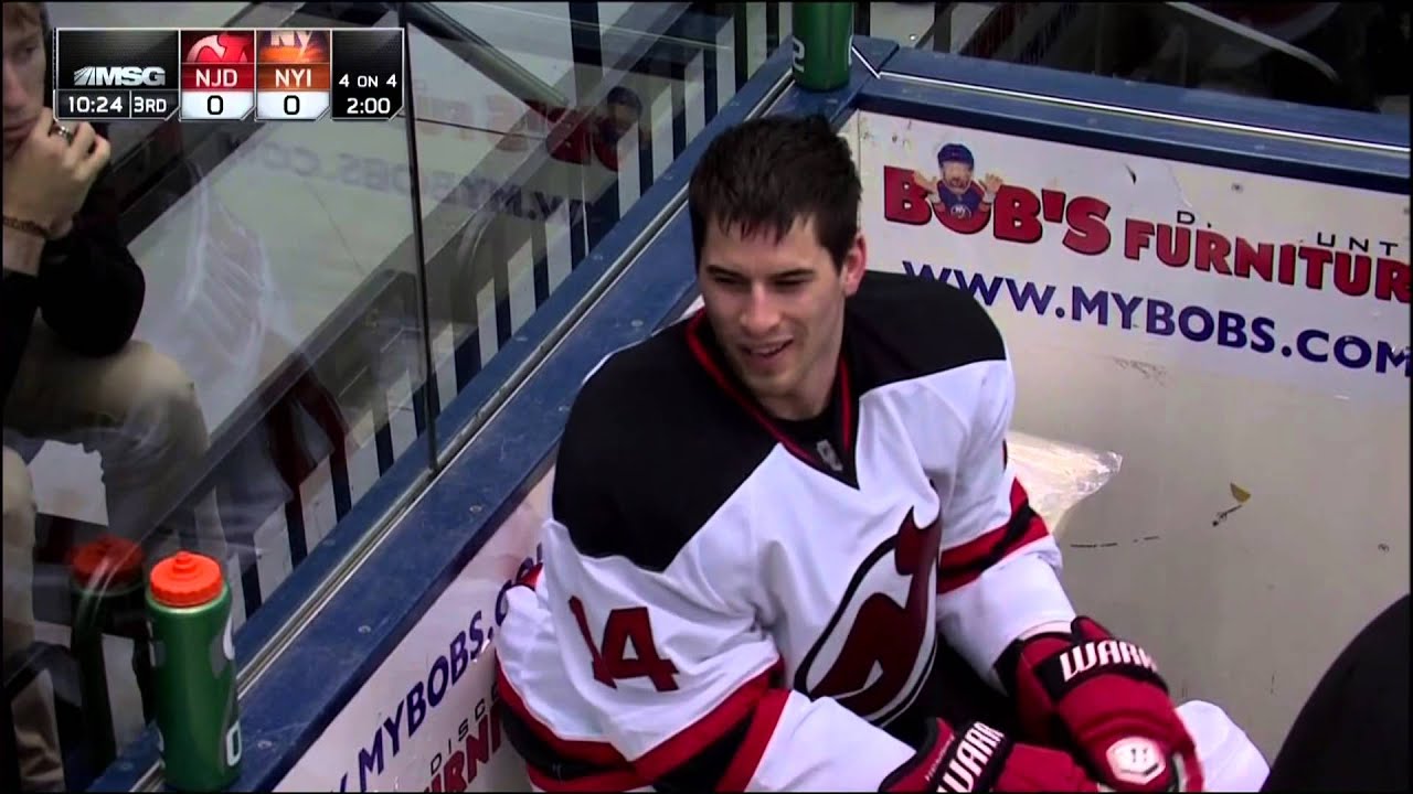 Scrum in 3rd Henrique & Hamonic Feb 3 2013 NJ Devils vs NY Islanders NHL Hockey