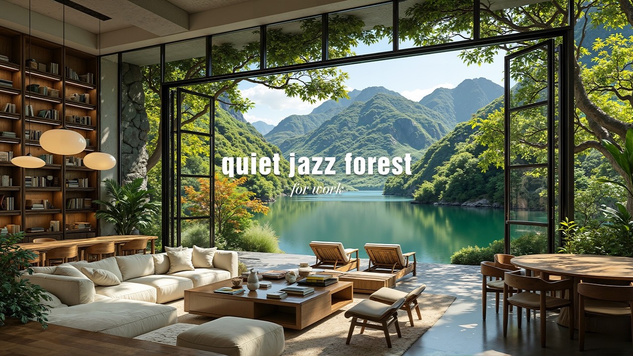 Quiet Living Room Jazz in Tranquil Forest Ambience - Coffee Jazz Music with Nature Therapy for Work