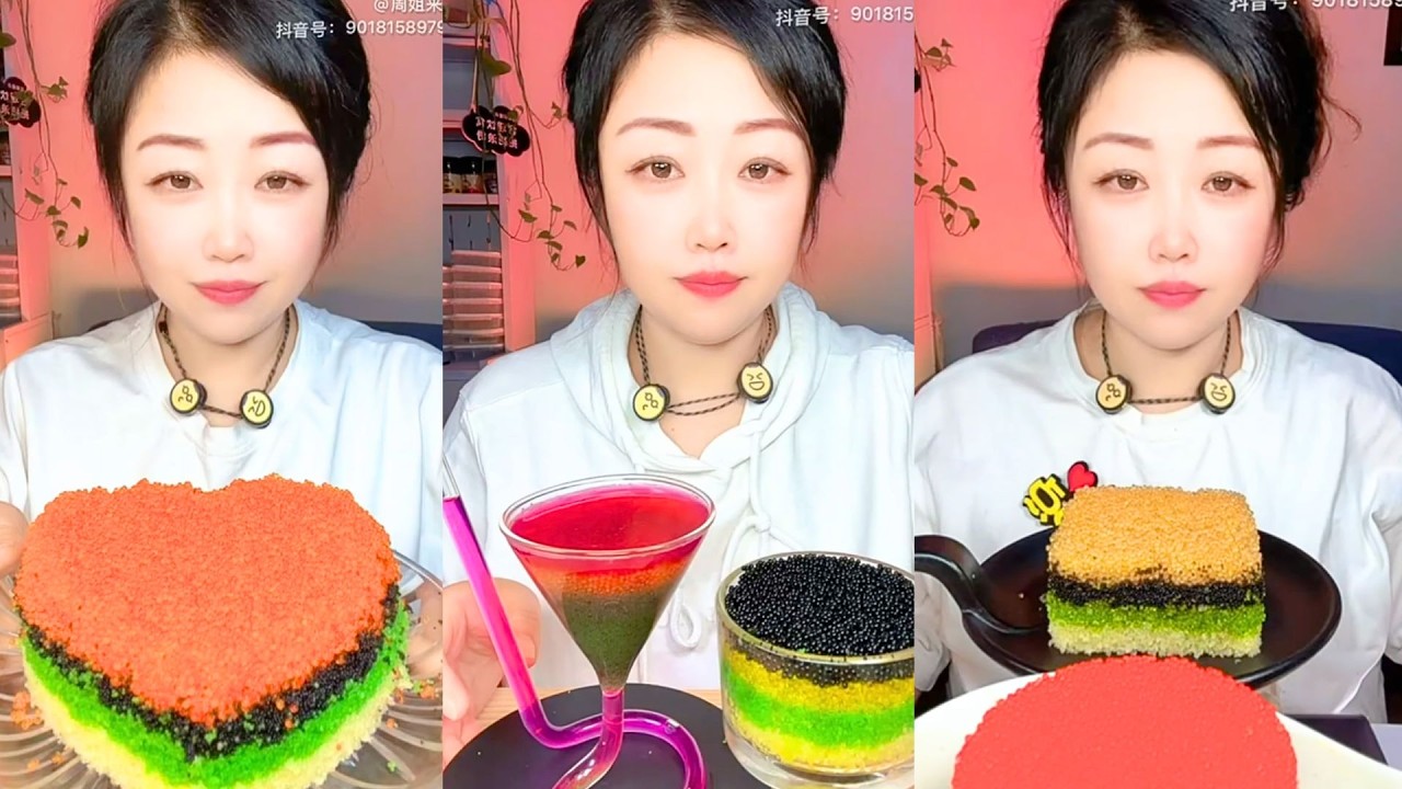 Layered Roe Cakes and Colorful Roe Drink Presentation