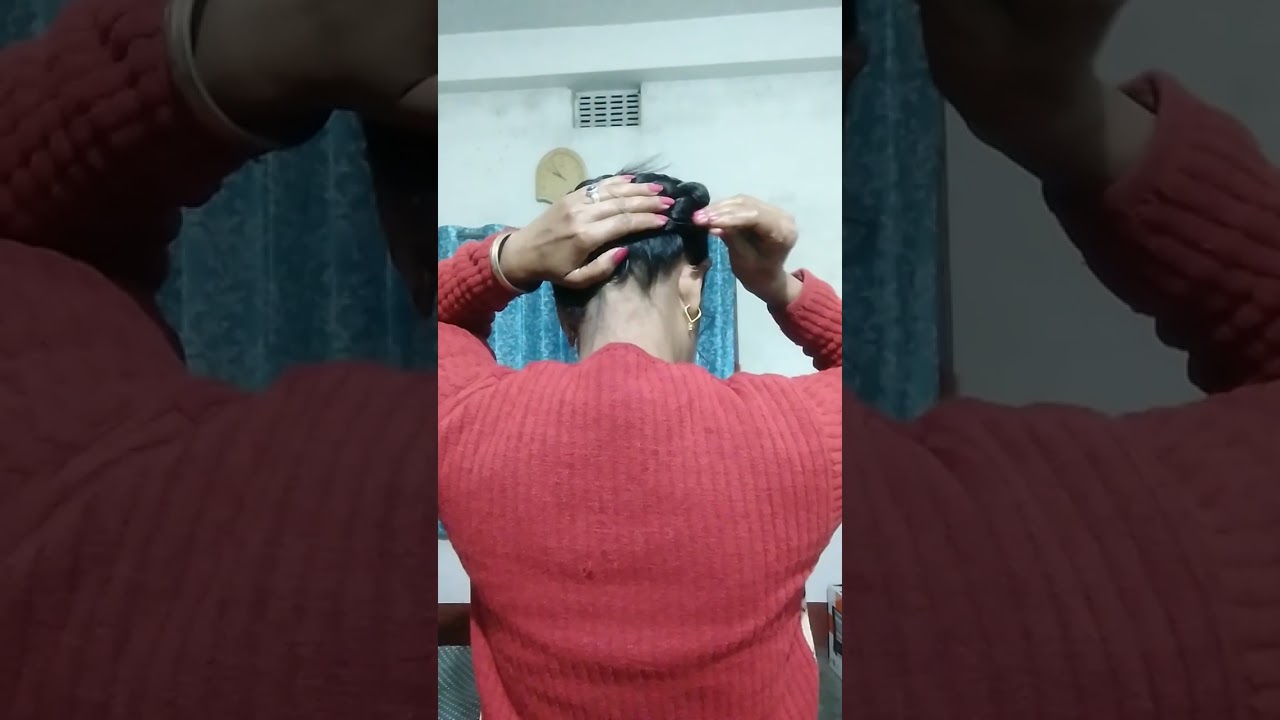 Simple bun hairstyle for long hair 