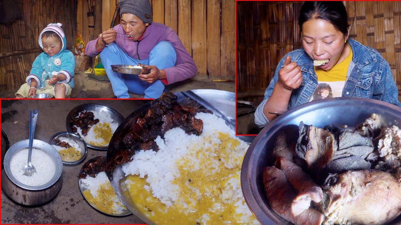manjita cooks buff intestine curry with rice || shepherd life of Nepal || rural Nepal