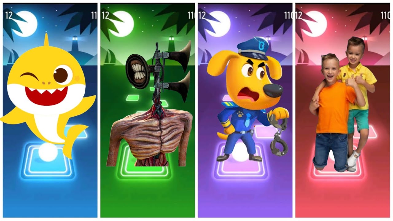 Baby Shark 🆚 Siren Head 🆚 Sheriff Labrador🆚 Vlad And Niki 🎶 Tiles Hop Edm Rush Gameplay 🎯💯
