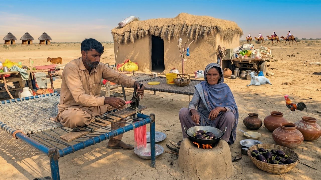 Authentic Women Cooking Cholisthan Desert Life | Handmade Vermicelli & Eggplant Traditional Recipe
