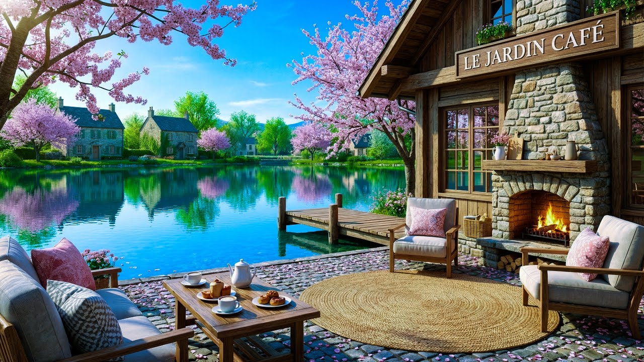 Outdoor Coffee Shop in Spring with Smooth Jazz Piano for Calm Study and Work Flow