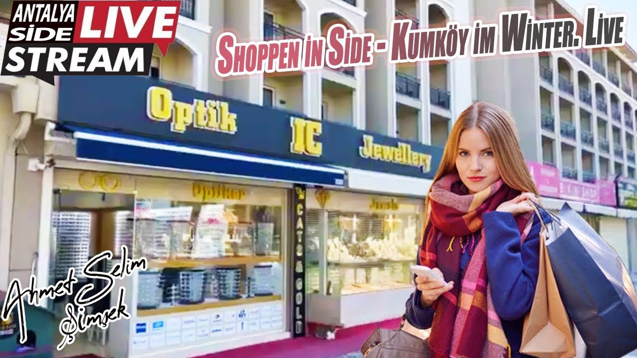 Shoppen in Side - Kumköy im Winter. Live