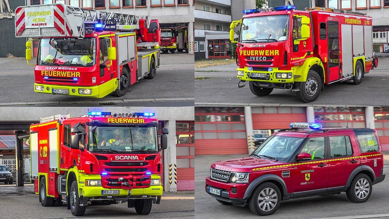 [LAGERHALLENBRAND IN HERNE] EINSATZFAHRTEN FEUERWEHR (ELW + Löschzug + RTW + KdoW) - Viel BLAULICHT