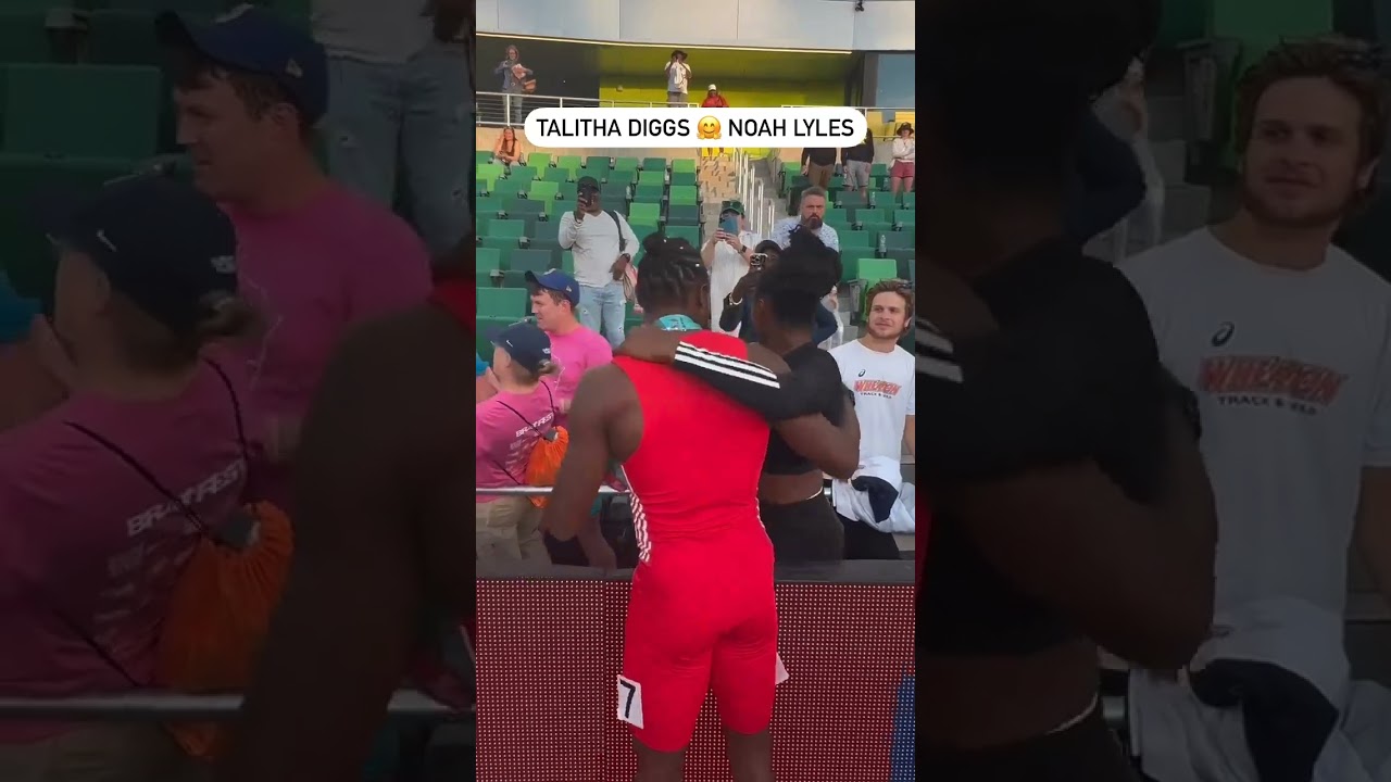This moment when Noah Lyles saw Talitha Diggs on his victory lap ❤️ 