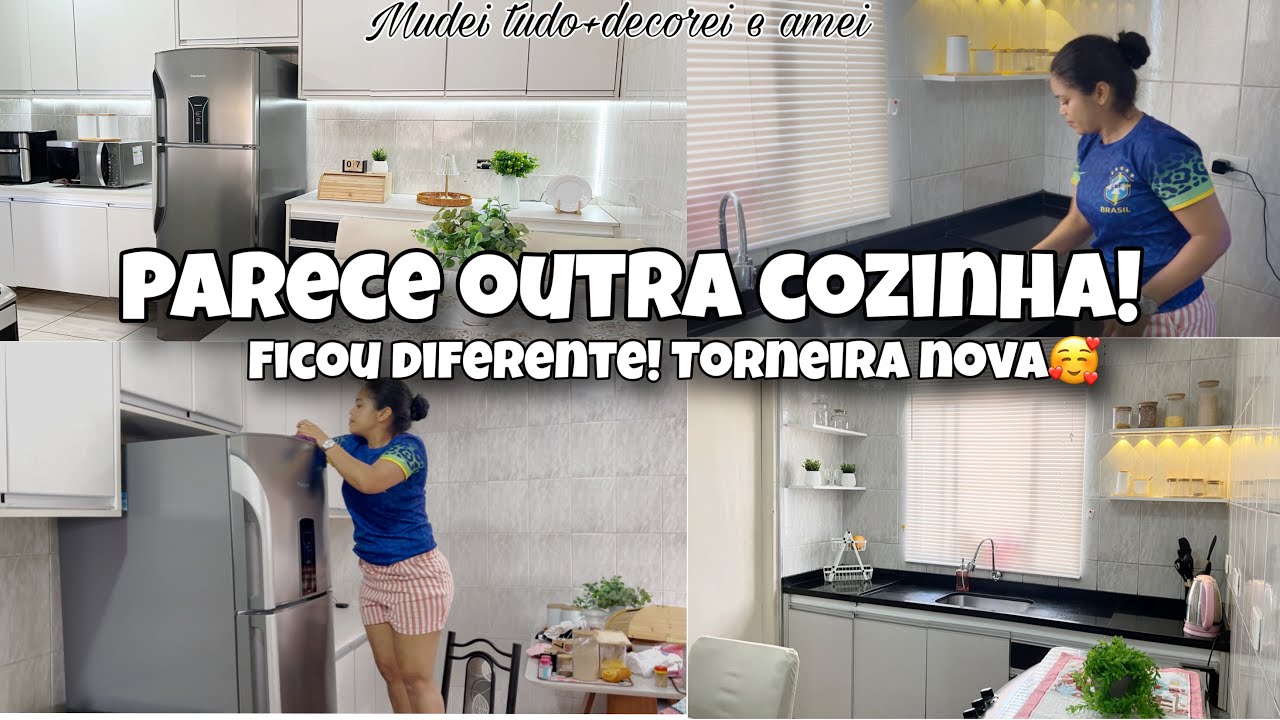 NOSSA COZINHA FICOU LINDA! MUDEI TUDO- FAXINA DETALHADA- NOVA DECORAÇÃO-FICOU LINDA 🥰#casabonita 