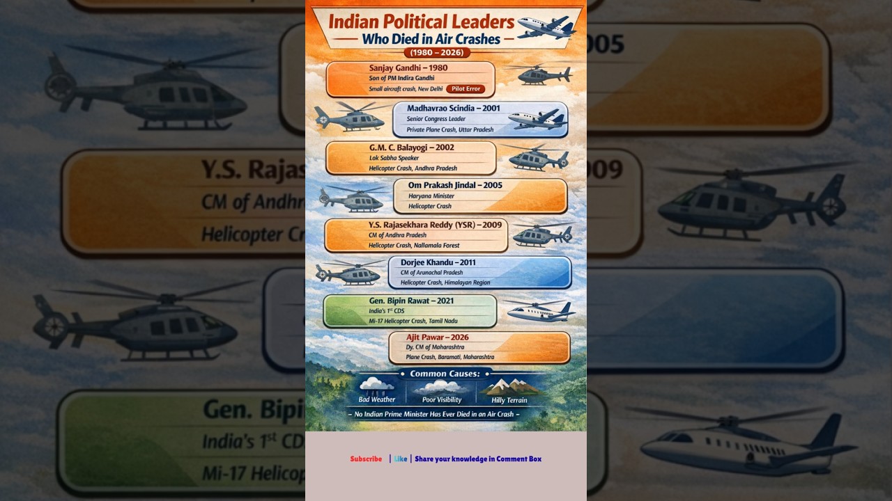Indian Political Leaders Who Died in Plane & Helicopter Crashes | 1980–2026 | Exam Facts