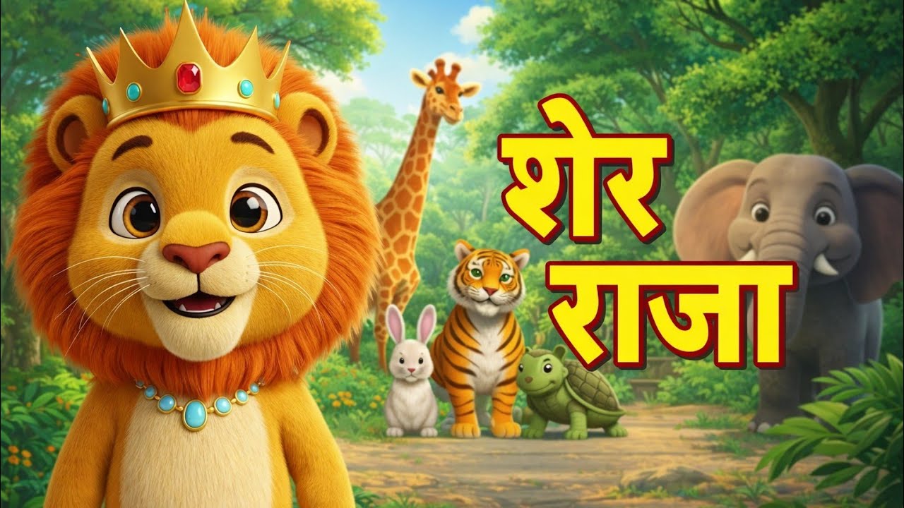 शेर राजा 🦁 |  lion king rhyme l Jungle Rhyme for Kids | Hindi Rhymes