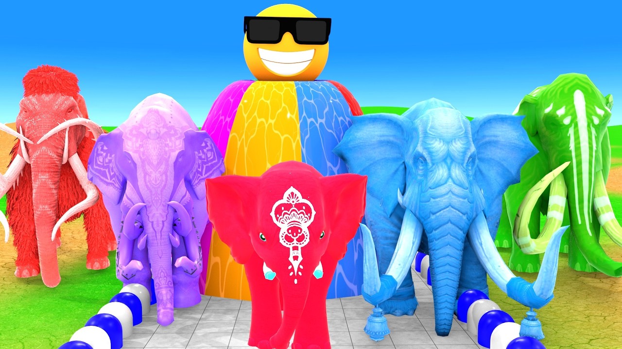 Long Slide Game With Elephant Gorilla Buffalo Hippopotamus Tiger - 3d Animal Game - Funny 3d Animals