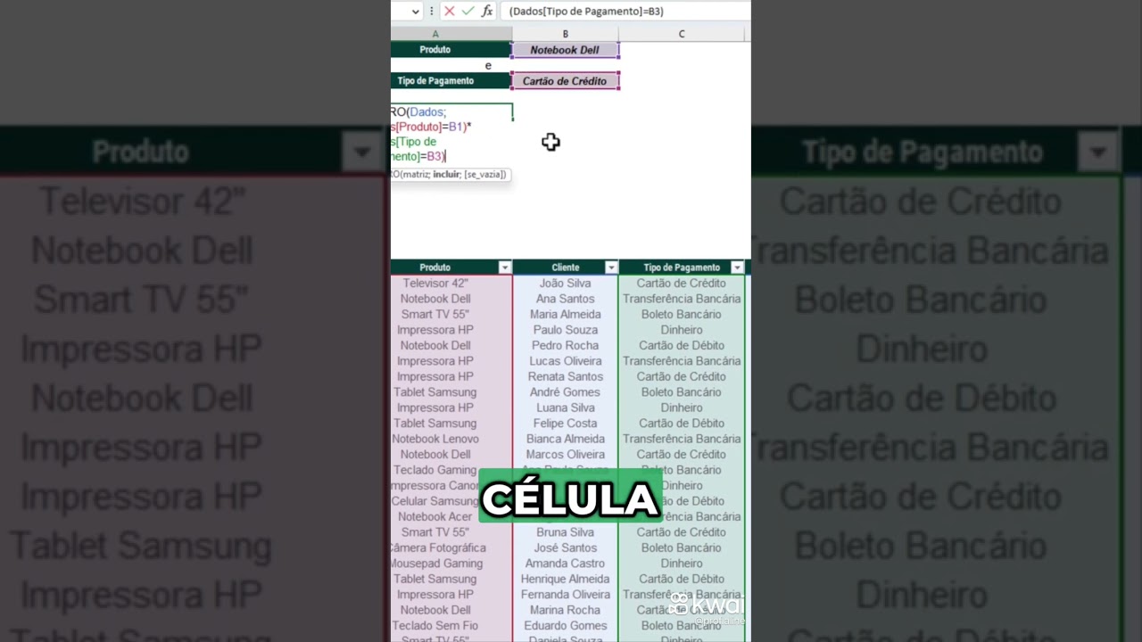 📢 Use a fun&ccedil;&atilde;o FILTRO no #Excel com v&aacute;rios crit&eacute;rios