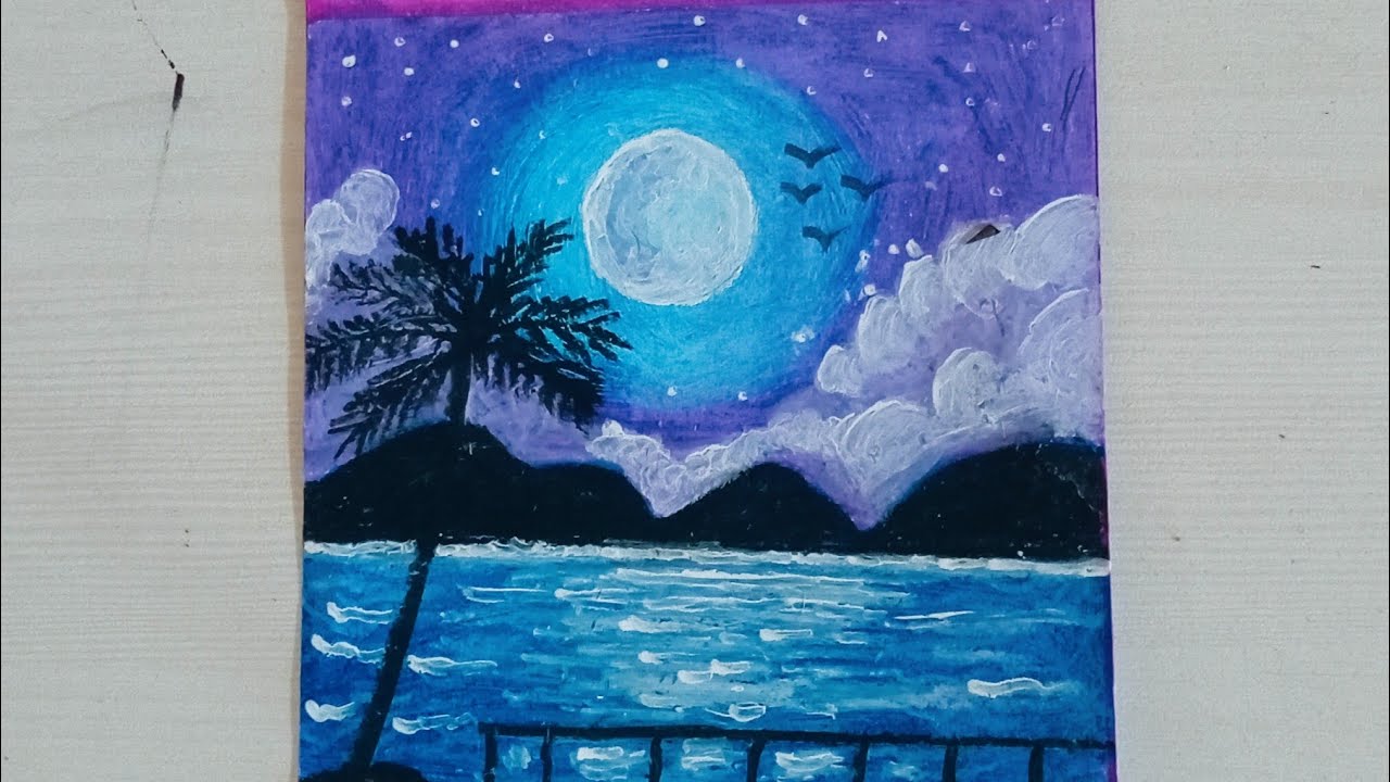 Moonlight Reflection on Water 🌕 | Easy Scenery Art