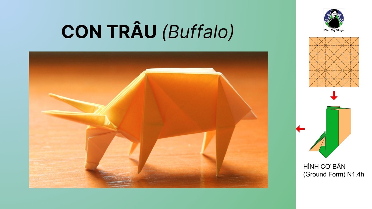 CPF.0058 | CON TRÂU (Buffalo) - GẤP GIẤY CỔ ĐIỂN VIỆT NAM | Diep Tay Vlogs